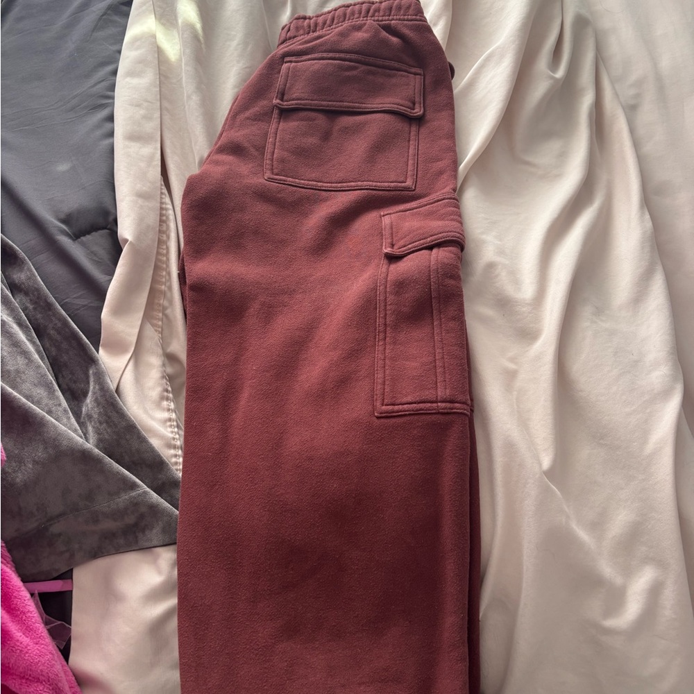 Burgundy Aritzia Cargo Joggers